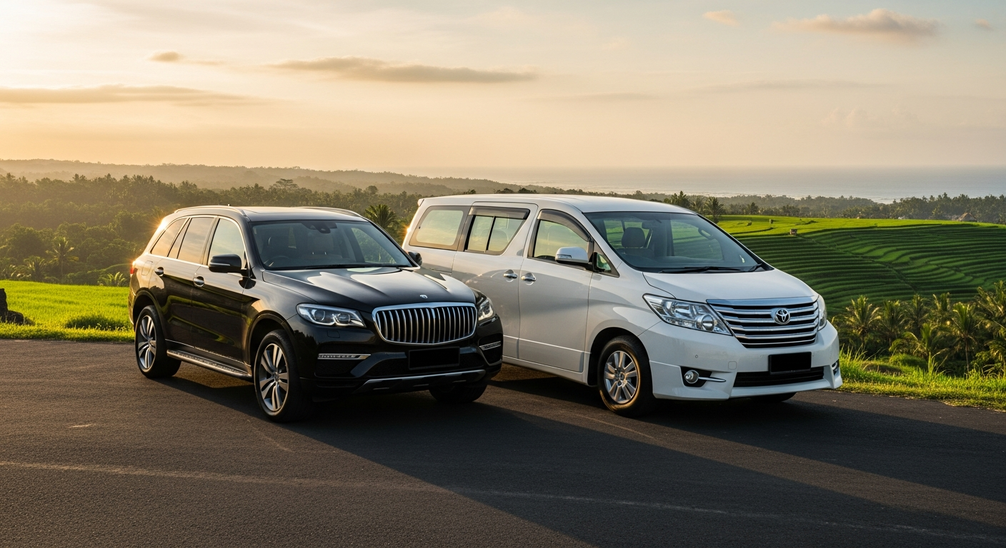 Price comparison: luxury SUV vs private minivan rental in Bali for 8 people in 2027