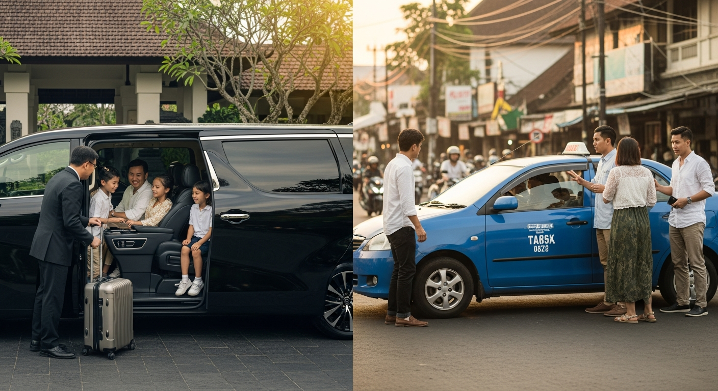 Bali luxury transport vs standard taxi: comfort, safety, and cost for families in 2027