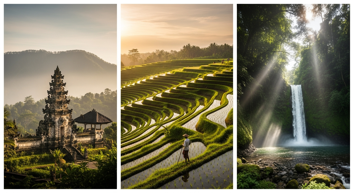 3-day Bali luxury inland itinerary:mountain temples, rice fields, and waterfall day-trip